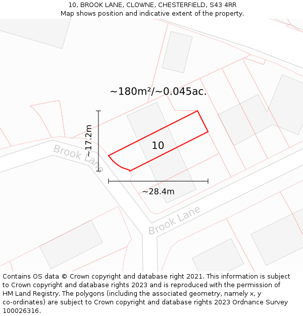 10, BROOK LANE, CLOWNE, CHESTERFIELD, S43 4RR: Plot and title map