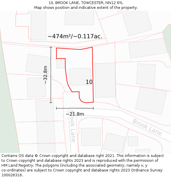 10, BROOK LANE, TOWCESTER, NN12 6YL: Plot and title map