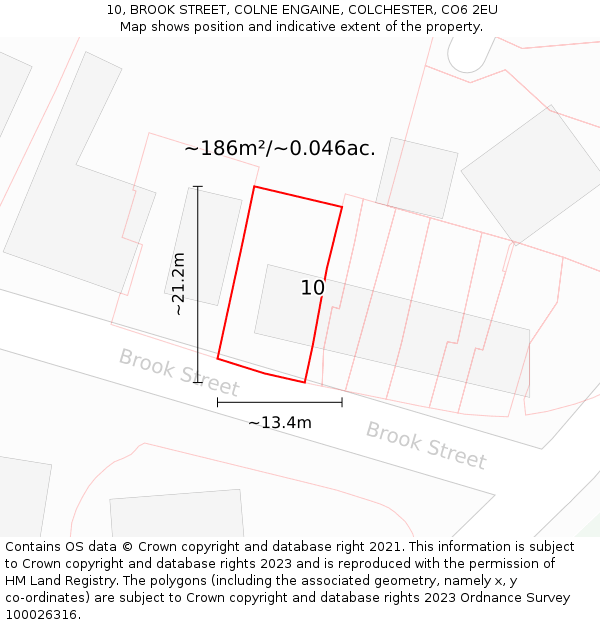 10, BROOK STREET, COLNE ENGAINE, COLCHESTER, CO6 2EU: Plot and title map