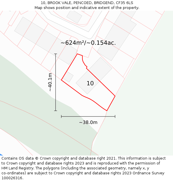 10, BROOK VALE, PENCOED, BRIDGEND, CF35 6LS: Plot and title map