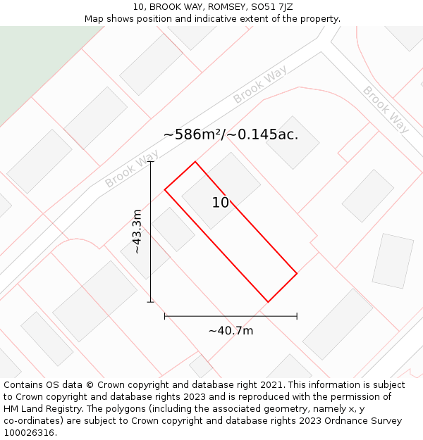 10, BROOK WAY, ROMSEY, SO51 7JZ: Plot and title map