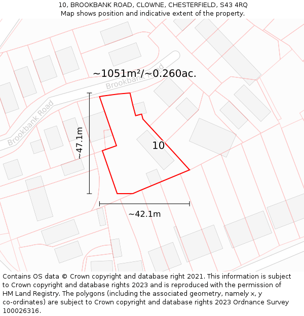 10, BROOKBANK ROAD, CLOWNE, CHESTERFIELD, S43 4RQ: Plot and title map