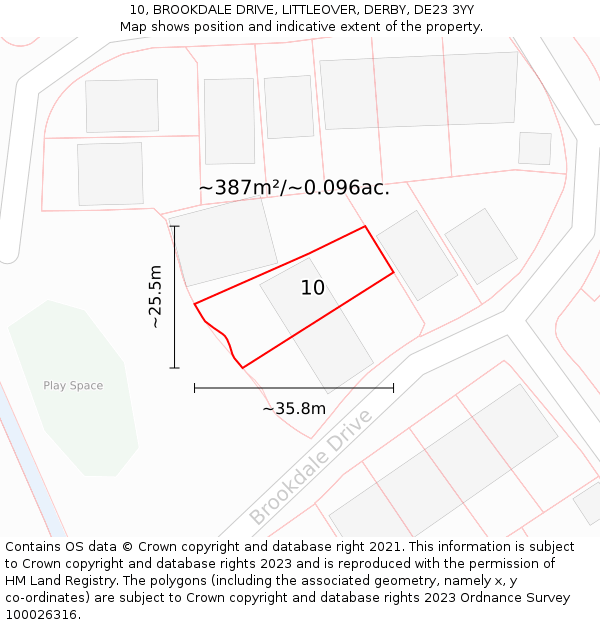 10, BROOKDALE DRIVE, LITTLEOVER, DERBY, DE23 3YY: Plot and title map
