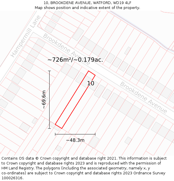 10, BROOKDENE AVENUE, WATFORD, WD19 4LF: Plot and title map