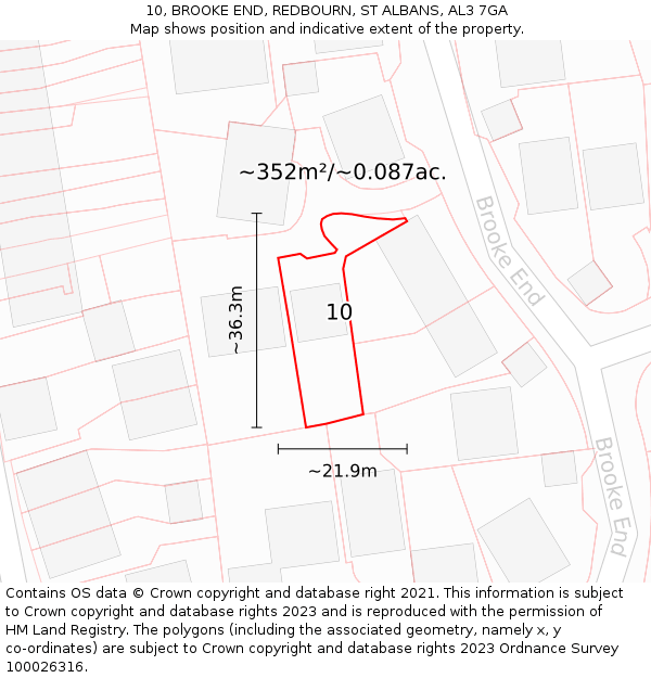 10, BROOKE END, REDBOURN, ST ALBANS, AL3 7GA: Plot and title map