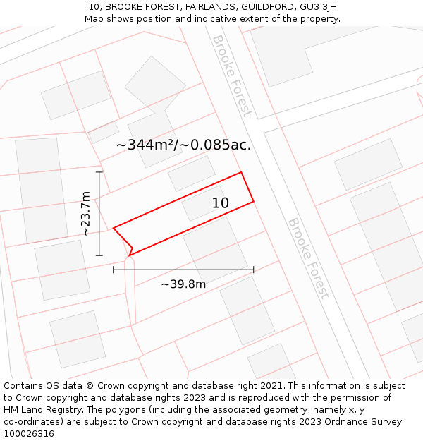 10, BROOKE FOREST, FAIRLANDS, GUILDFORD, GU3 3JH: Plot and title map