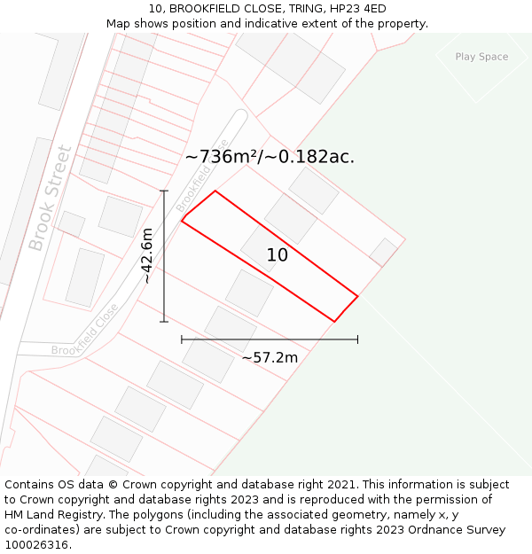 10, BROOKFIELD CLOSE, TRING, HP23 4ED: Plot and title map
