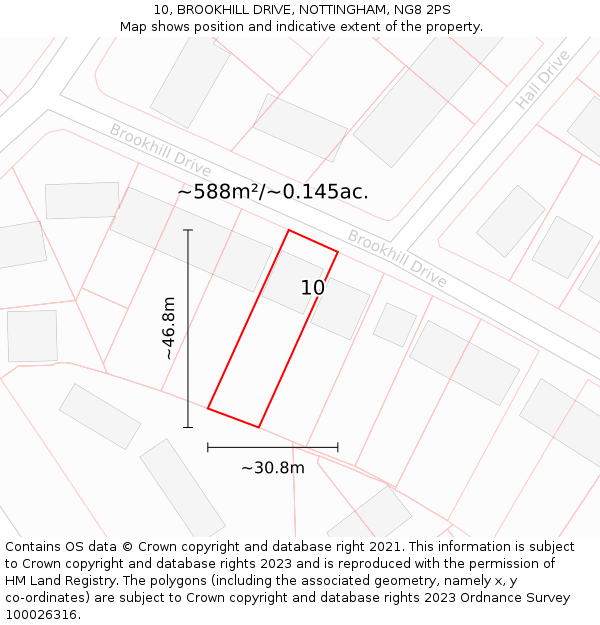 10, BROOKHILL DRIVE, NOTTINGHAM, NG8 2PS: Plot and title map