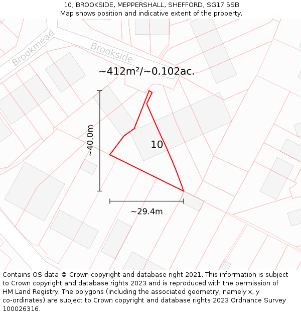 10, BROOKSIDE, MEPPERSHALL, SHEFFORD, SG17 5SB: Plot and title map