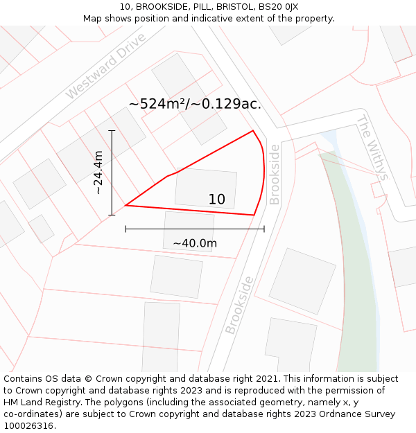 10, BROOKSIDE, PILL, BRISTOL, BS20 0JX: Plot and title map