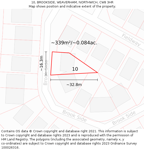 10, BROOKSIDE, WEAVERHAM, NORTHWICH, CW8 3HR: Plot and title map