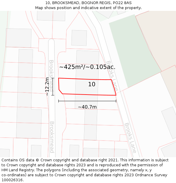 10, BROOKSMEAD, BOGNOR REGIS, PO22 8AS: Plot and title map