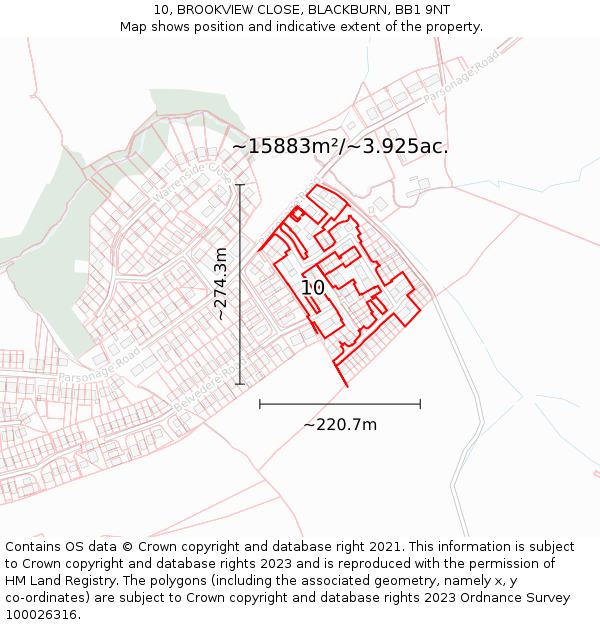 10, BROOKVIEW CLOSE, BLACKBURN, BB1 9NT: Plot and title map
