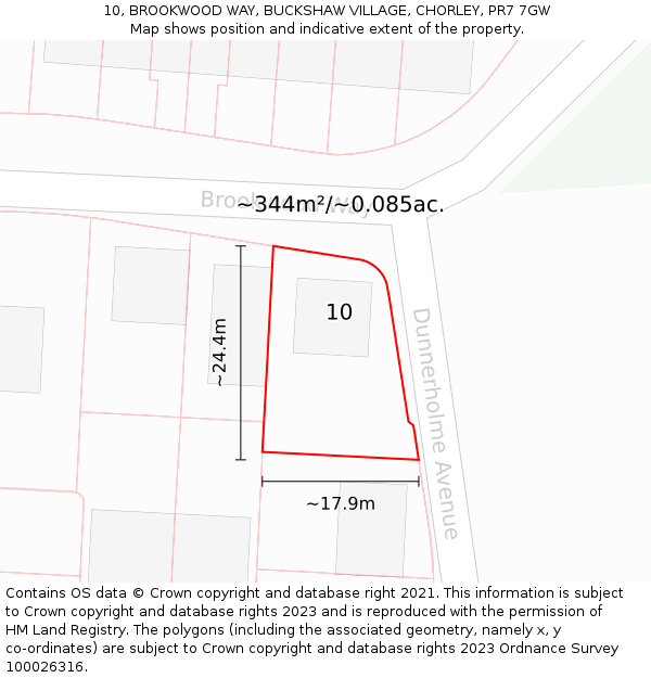 10, BROOKWOOD WAY, BUCKSHAW VILLAGE, CHORLEY, PR7 7GW: Plot and title map