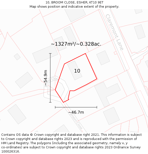 10, BROOM CLOSE, ESHER, KT10 9ET: Plot and title map