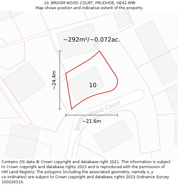 10, BROOM WOOD COURT, PRUDHOE, NE42 6RB: Plot and title map