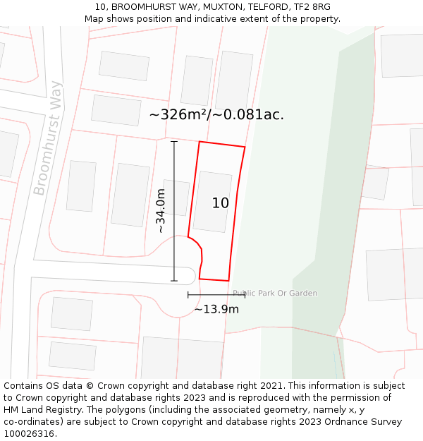 10, BROOMHURST WAY, MUXTON, TELFORD, TF2 8RG: Plot and title map