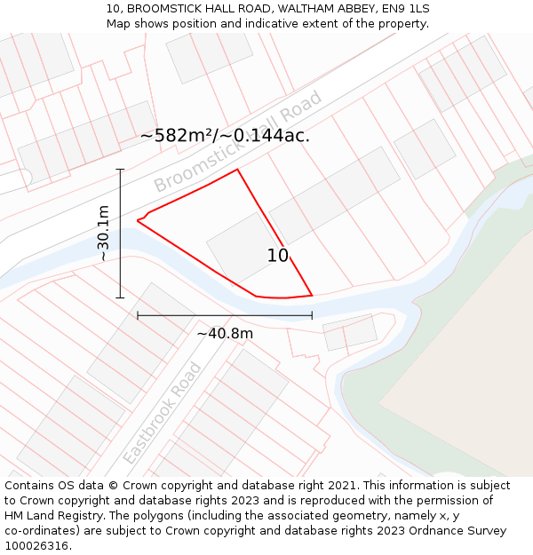 10, BROOMSTICK HALL ROAD, WALTHAM ABBEY, EN9 1LS: Plot and title map