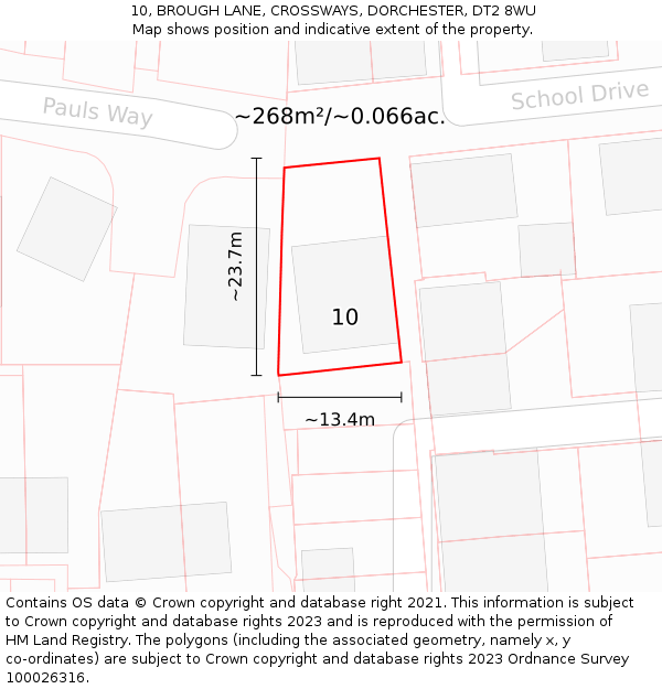 10, BROUGH LANE, CROSSWAYS, DORCHESTER, DT2 8WU: Plot and title map