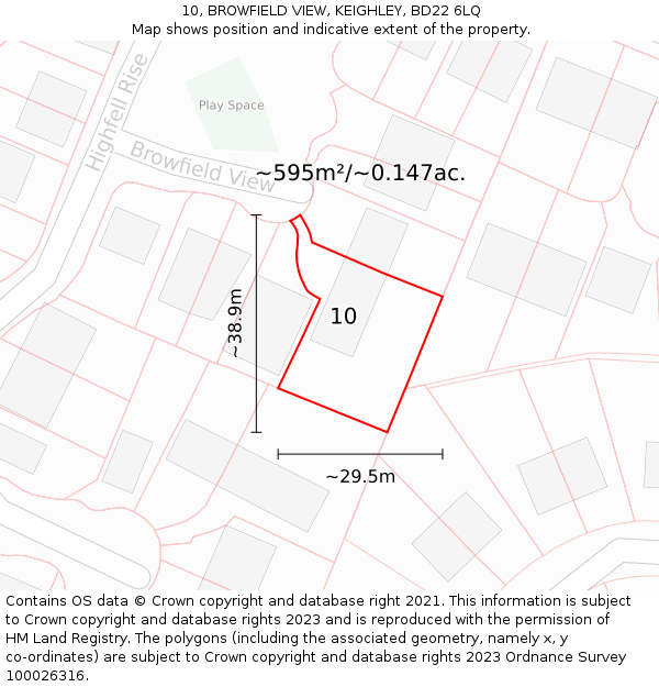 10, BROWFIELD VIEW, KEIGHLEY, BD22 6LQ: Plot and title map