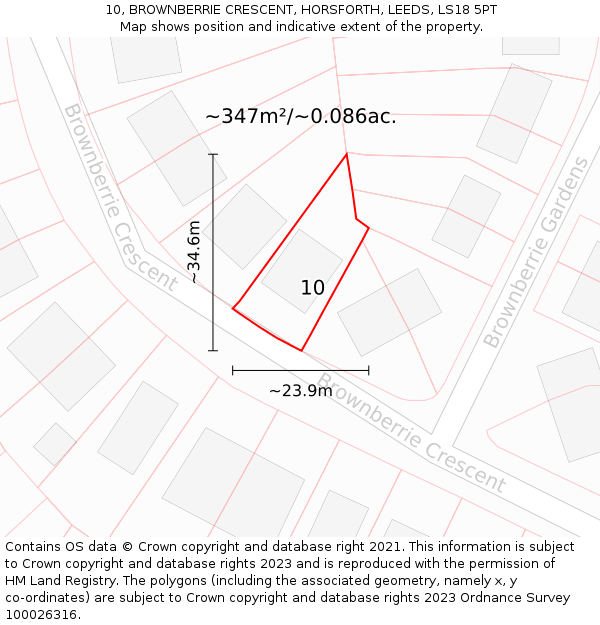 10, BROWNBERRIE CRESCENT, HORSFORTH, LEEDS, LS18 5PT: Plot and title map