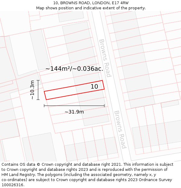 10, BROWNS ROAD, LONDON, E17 4RW: Plot and title map