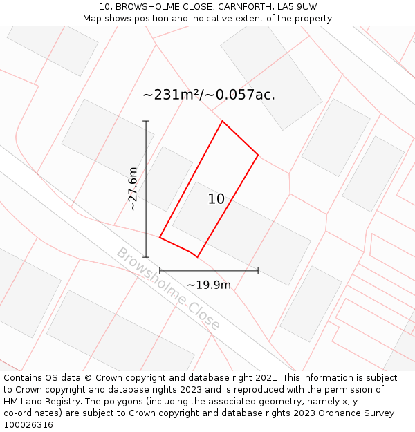 10, BROWSHOLME CLOSE, CARNFORTH, LA5 9UW: Plot and title map