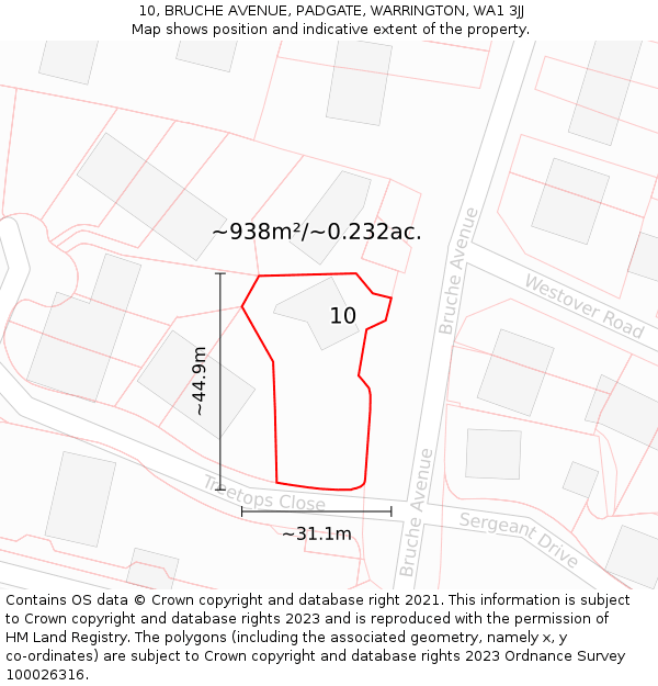 10, BRUCHE AVENUE, PADGATE, WARRINGTON, WA1 3JJ: Plot and title map