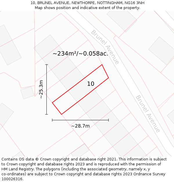 10, BRUNEL AVENUE, NEWTHORPE, NOTTINGHAM, NG16 3NH: Plot and title map