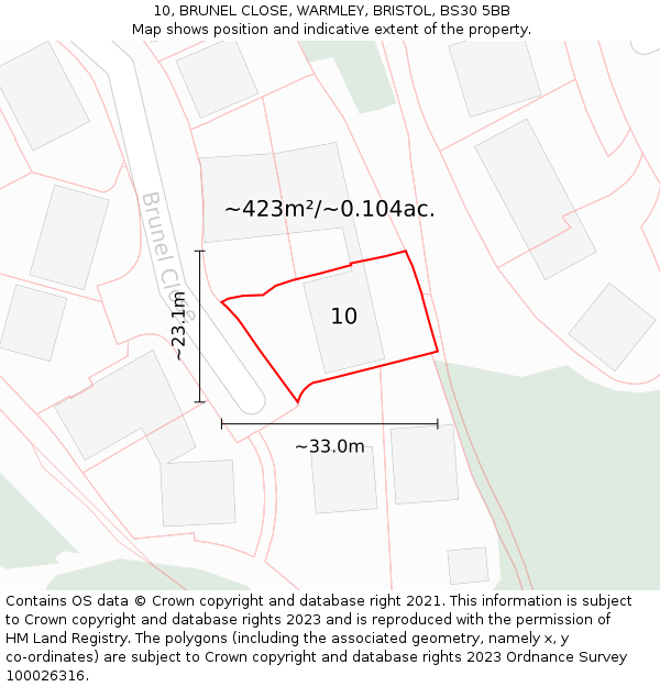 10, BRUNEL CLOSE, WARMLEY, BRISTOL, BS30 5BB: Plot and title map