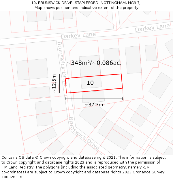 10, BRUNSWICK DRIVE, STAPLEFORD, NOTTINGHAM, NG9 7JL: Plot and title map