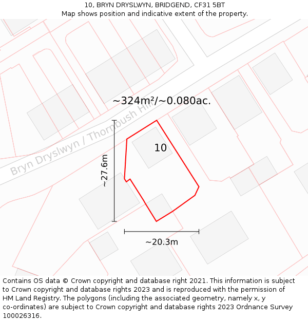 10, BRYN DRYSLWYN, BRIDGEND, CF31 5BT: Plot and title map