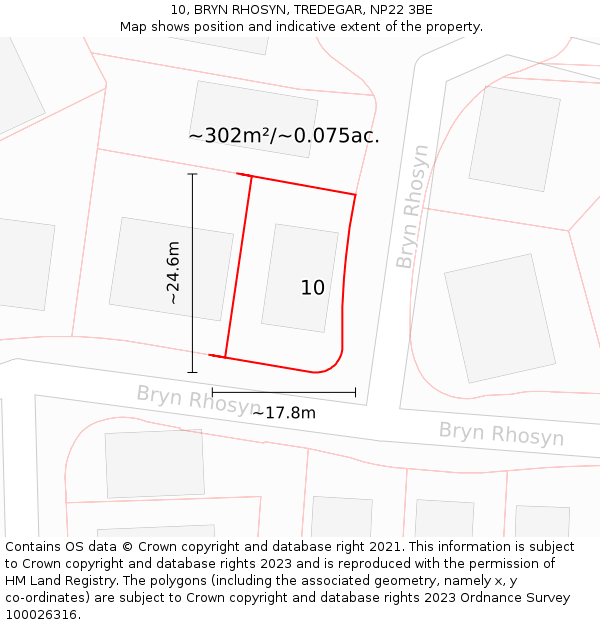 10, BRYN RHOSYN, TREDEGAR, NP22 3BE: Plot and title map