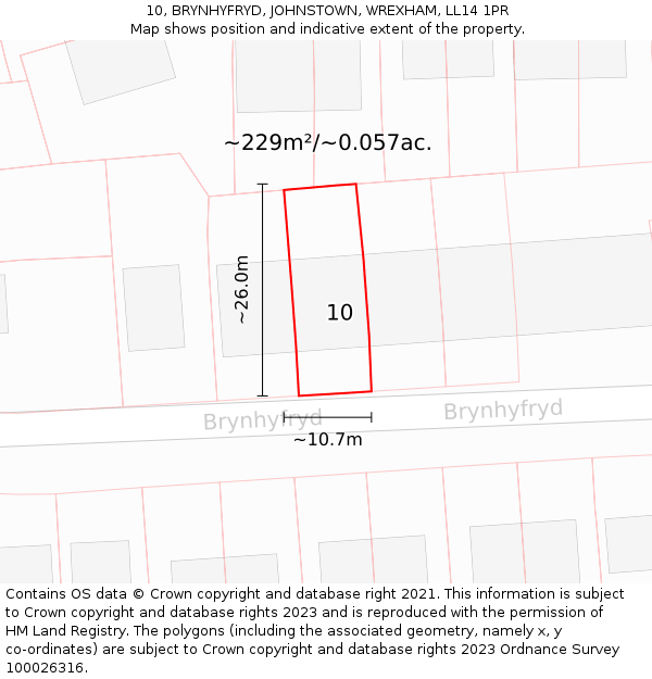10, BRYNHYFRYD, JOHNSTOWN, WREXHAM, LL14 1PR: Plot and title map