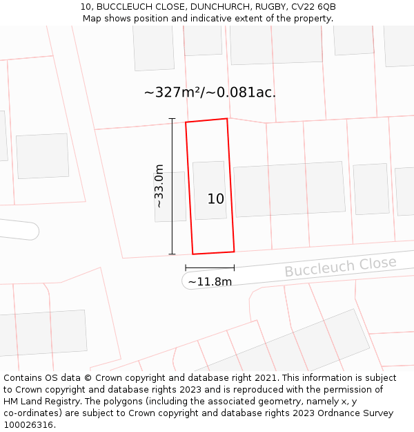 10, BUCCLEUCH CLOSE, DUNCHURCH, RUGBY, CV22 6QB: Plot and title map