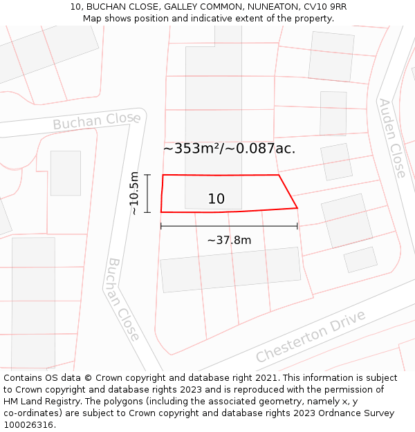 10, BUCHAN CLOSE, GALLEY COMMON, NUNEATON, CV10 9RR: Plot and title map
