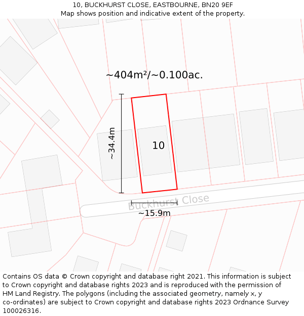 10, BUCKHURST CLOSE, EASTBOURNE, BN20 9EF: Plot and title map