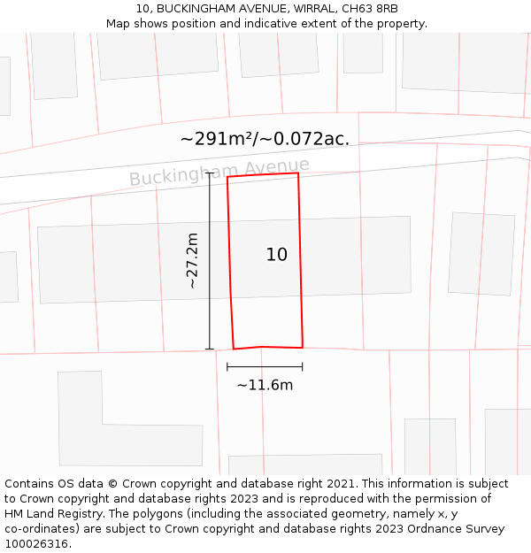 10, BUCKINGHAM AVENUE, WIRRAL, CH63 8RB: Plot and title map