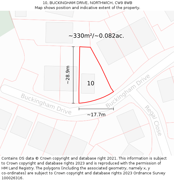 10, BUCKINGHAM DRIVE, NORTHWICH, CW9 8WB: Plot and title map