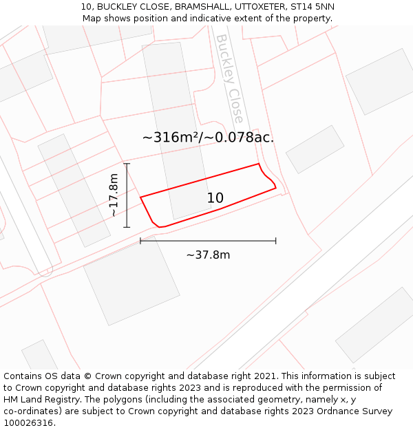 10, BUCKLEY CLOSE, BRAMSHALL, UTTOXETER, ST14 5NN: Plot and title map