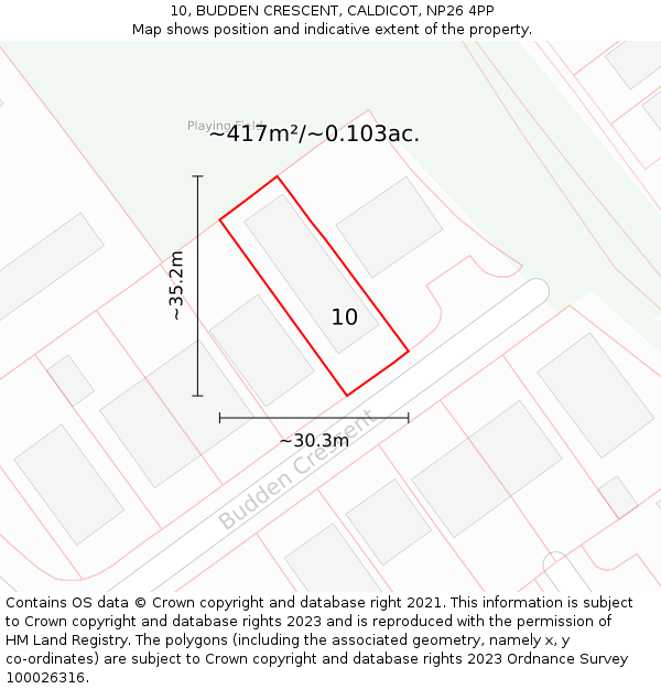 10, BUDDEN CRESCENT, CALDICOT, NP26 4PP: Plot and title map