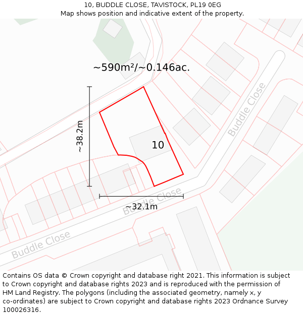 10, BUDDLE CLOSE, TAVISTOCK, PL19 0EG: Plot and title map