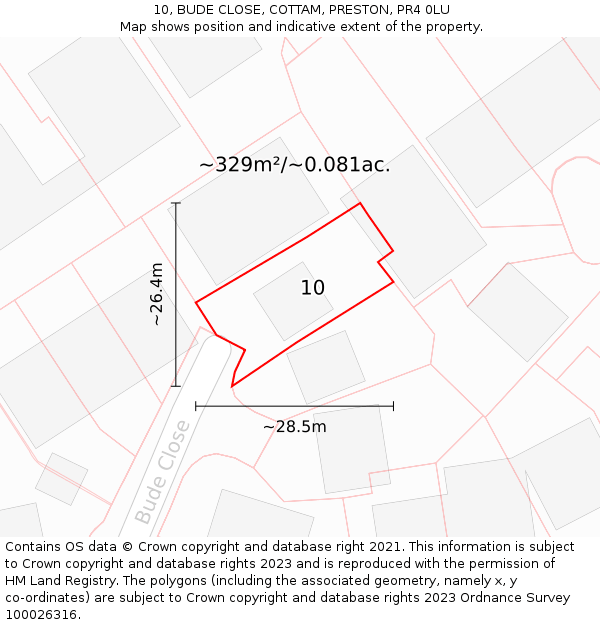 10, BUDE CLOSE, COTTAM, PRESTON, PR4 0LU: Plot and title map