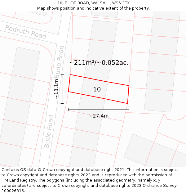 10, BUDE ROAD, WALSALL, WS5 3EX: Plot and title map