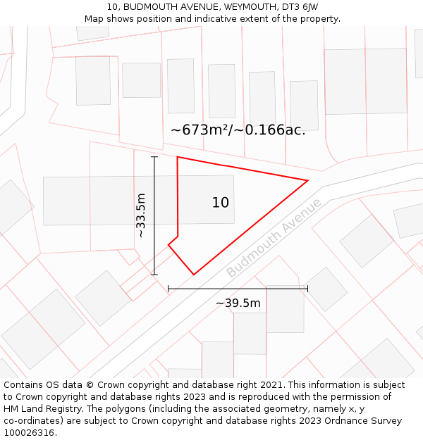 10, BUDMOUTH AVENUE, WEYMOUTH, DT3 6JW: Plot and title map