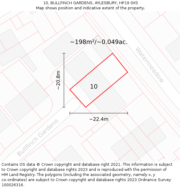 10, BULLFINCH GARDENS, AYLESBURY, HP19 0XS: Plot and title map