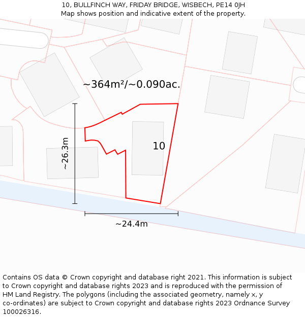 10, BULLFINCH WAY, FRIDAY BRIDGE, WISBECH, PE14 0JH: Plot and title map
