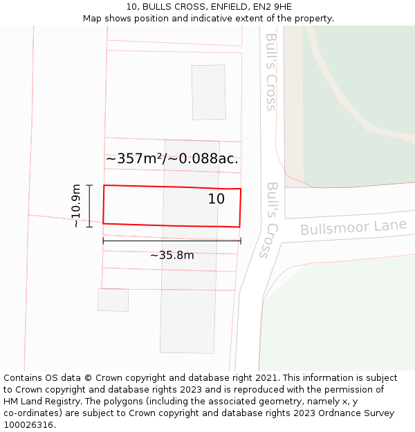 10, BULLS CROSS, ENFIELD, EN2 9HE: Plot and title map