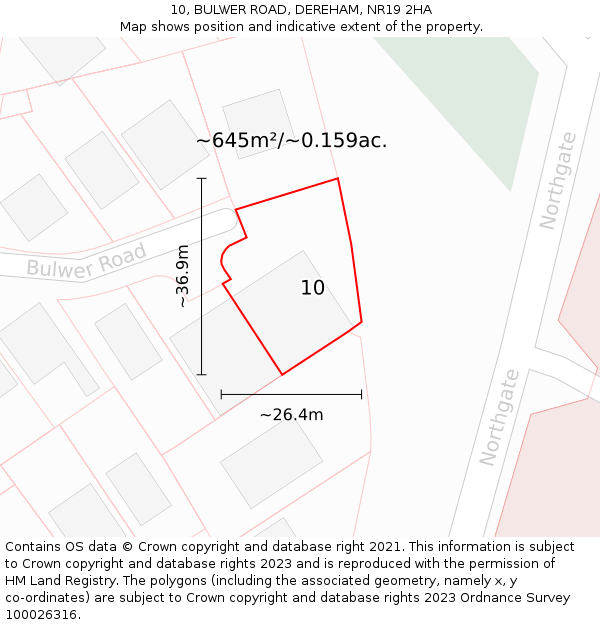 10, BULWER ROAD, DEREHAM, NR19 2HA: Plot and title map