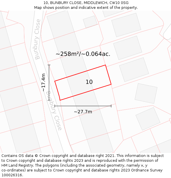 10, BUNBURY CLOSE, MIDDLEWICH, CW10 0SG: Plot and title map